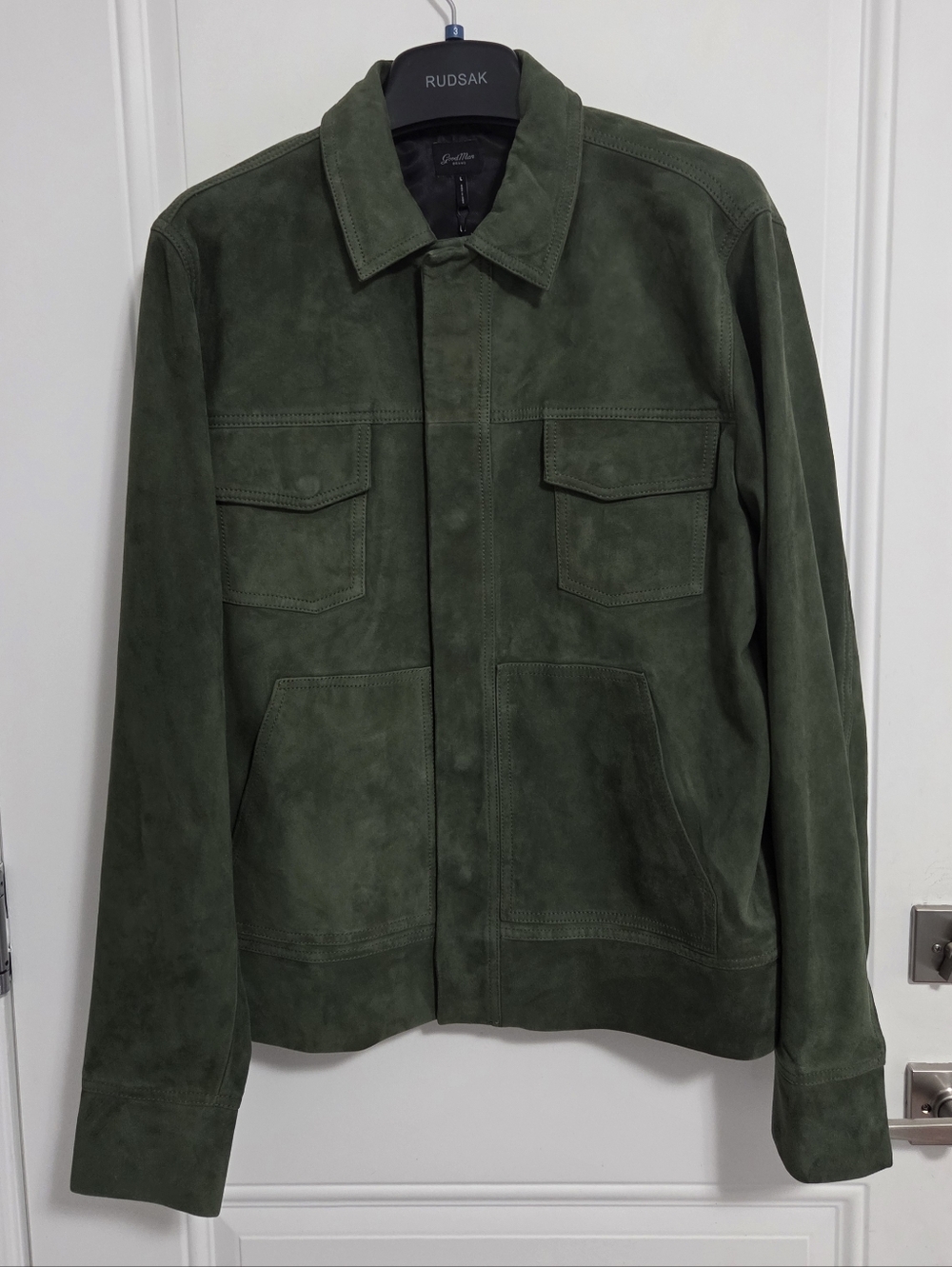NWT - Good Man Brand Men's Lamb Leather Suede Trucker Jacket - Size L